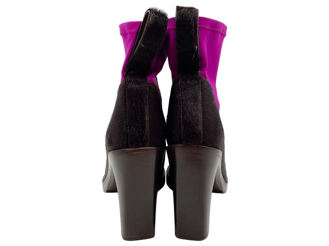 Acne Studios Botines sock booties de pelo de becerro marrón / fucsia Castaño - vista 6