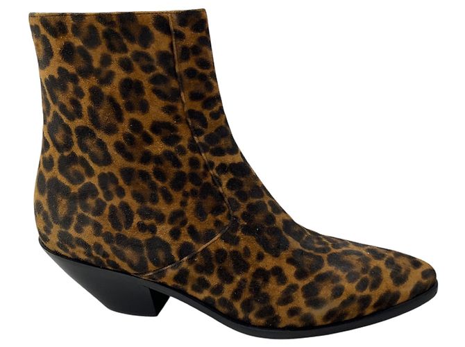 Botines de ante con estampado de leopardo Saint Laurent Camel / Brown / Black West Castaño - vista 2