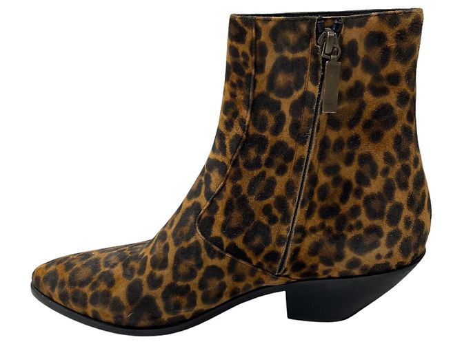 Botines de ante con estampado de leopardo Saint Laurent Camel / Brown / Black West Castaño - vista 3