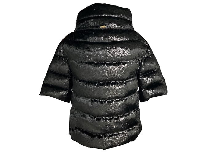 Chaqueta corta acolchada de plumón en terciopelo negro con brillo Lurex Herno - vista 3