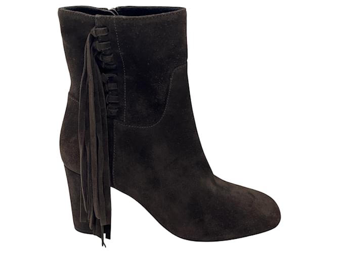 Botines de ante con flecos marrones Longchamp Castaño - vista 2
