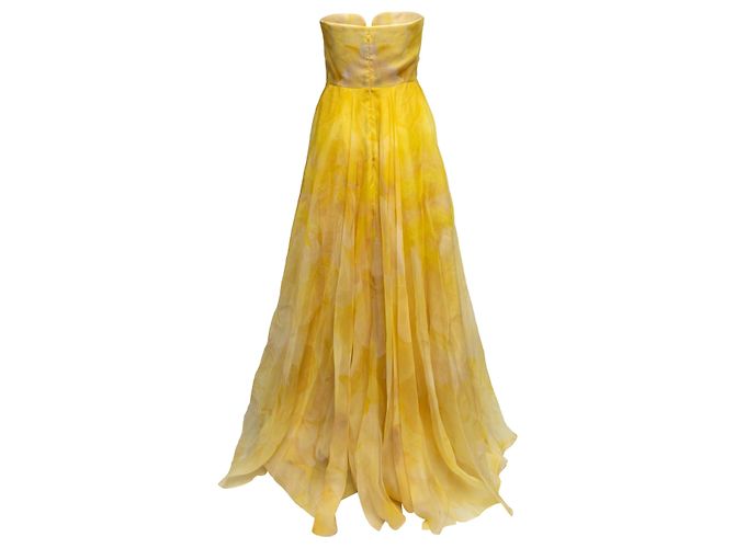 Vestido palabra de honor de seda amarillo Alexander McQueen Talla IT 40 - vista 3