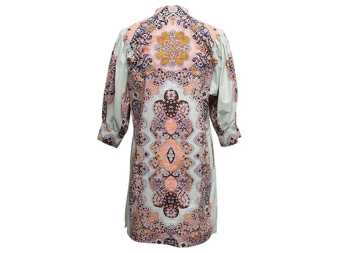 Etro 38 Kleid in Hellblau & Multicolor mit Paisley-Print, Dreiviertelärmel, Größe US M - Ansicht 3
