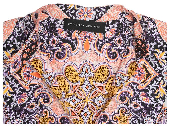 Etro 38 Kleid in Hellblau & Multicolor mit Paisley-Print, Dreiviertelärmel, Größe US M - Ansicht 6