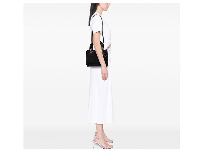Borsa Lady Dior Medium in nylon Cannage nero - vista 7