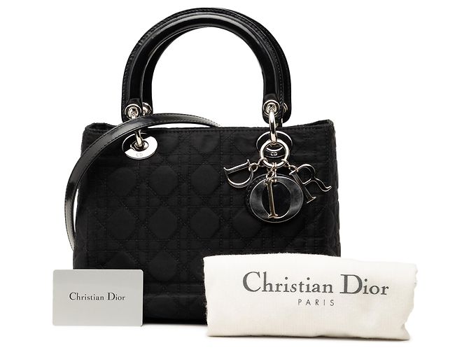 Borsa Lady Dior Medium in nylon Cannage nero - vista 8