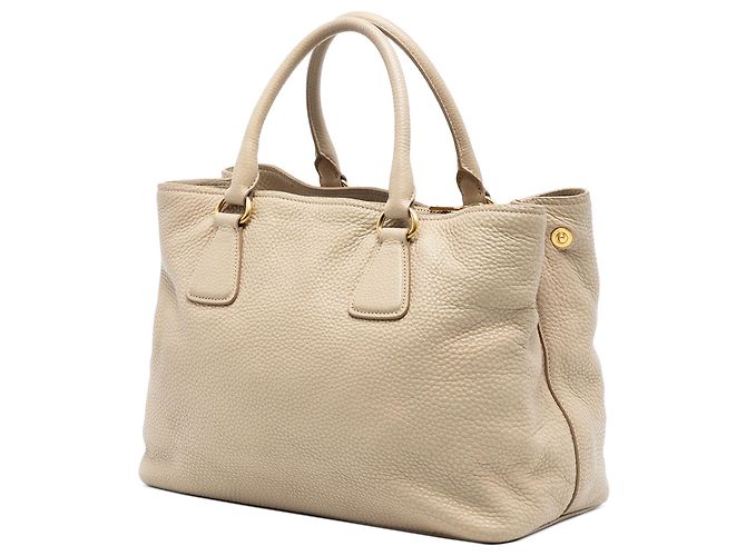 Sac cabas convertible ouvert Prada Vitello Daino Beige - vue 2