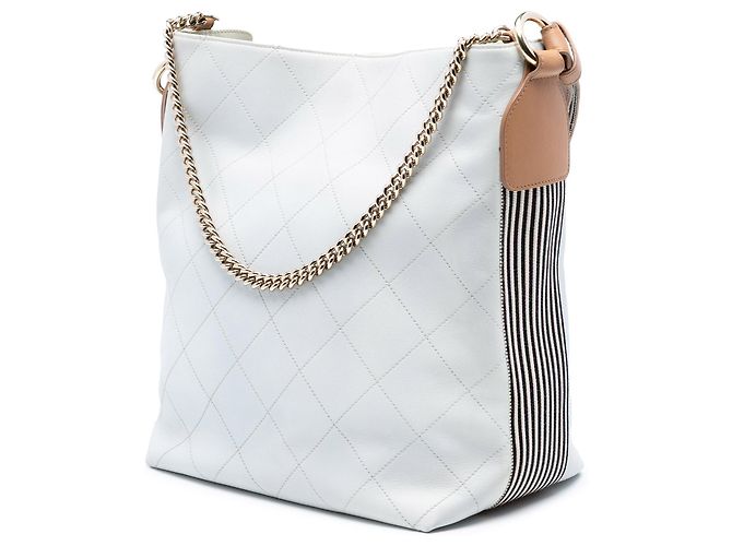 Bolso Hobo Chanel Large de piel de becerro acolchada blanca con botón Blanco - vista 2