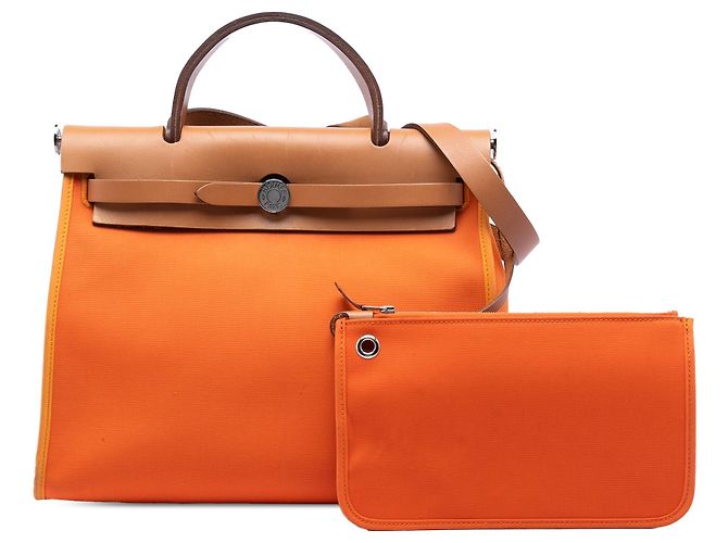 Borsa Satchel Hermès Toile Herbag Zip 31 Arancione - vista 8