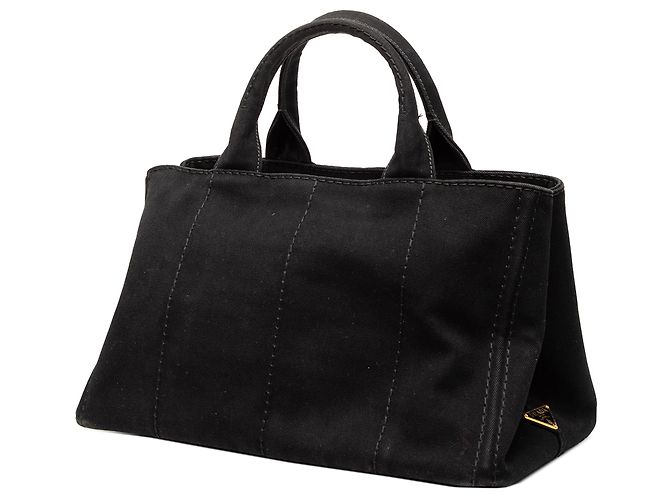 Tote Borsa Satchel Prada in tela Canvas Canapa con logo nera Nero - vista 2