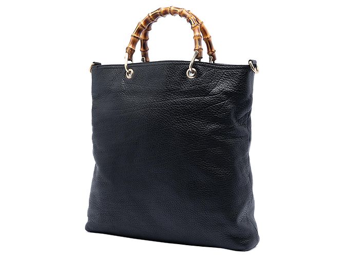 Bamboo Borsa shopper Tall in pelle nera Gucci con manici in bambù Nero - vista 2
