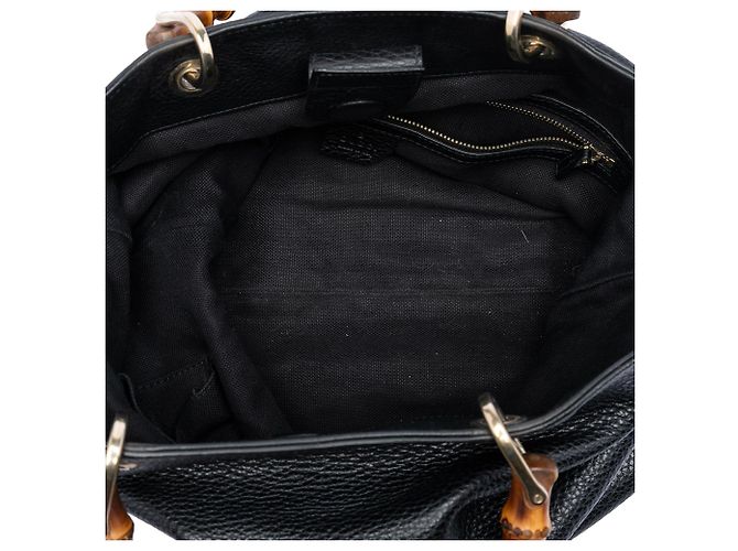 Bamboo Borsa shopper Tall in pelle nera Gucci con manici in bambù Nero - vista 4