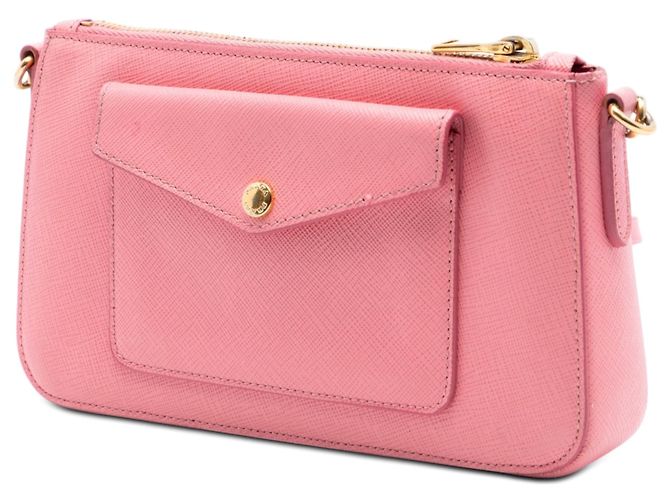 Borsa a tracolla Prada Saffiano Lux rosa con tasca frontale - vista 2