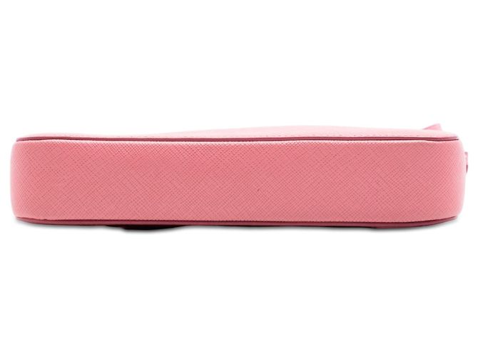 Borsa a tracolla Prada Saffiano Lux rosa con tasca frontale - vista 3