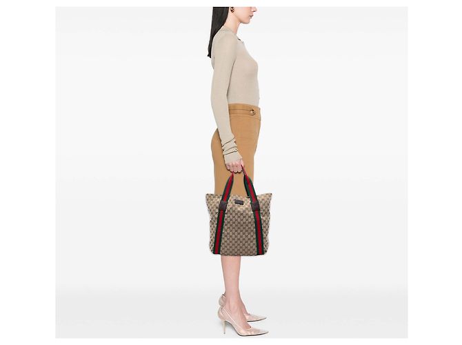 Bolso Tote Gucci GG Canvas Web Beige - vista 6