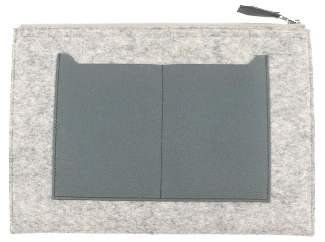 Borsa a pochette Hermès Toodoo 29 in Epsom e feltro grigio - vista 2