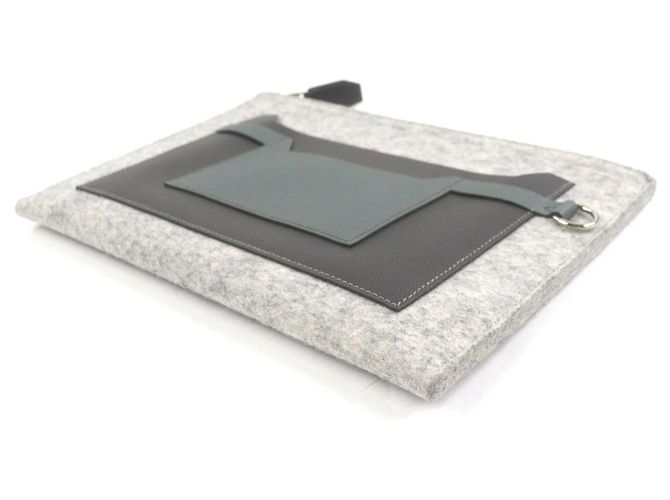 Borsa a pochette Hermès Toodoo 29 in Epsom e feltro grigio - vista 3