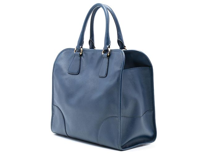 Borsa Shopping Tote Satchel Prada Saffiano Lux Blu - vista 2