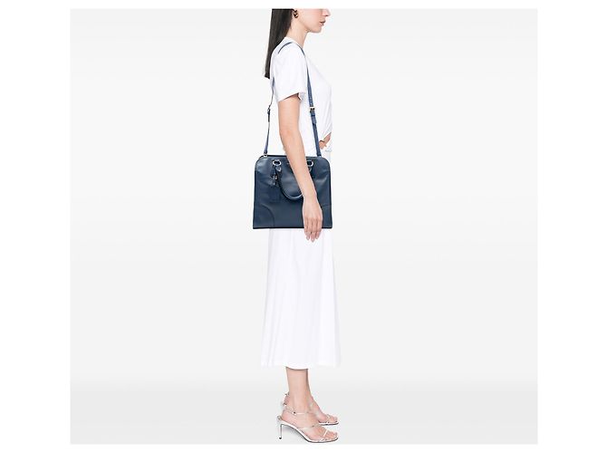 Borsa Shopping Tote Satchel Prada Saffiano Lux Blu - vista 6