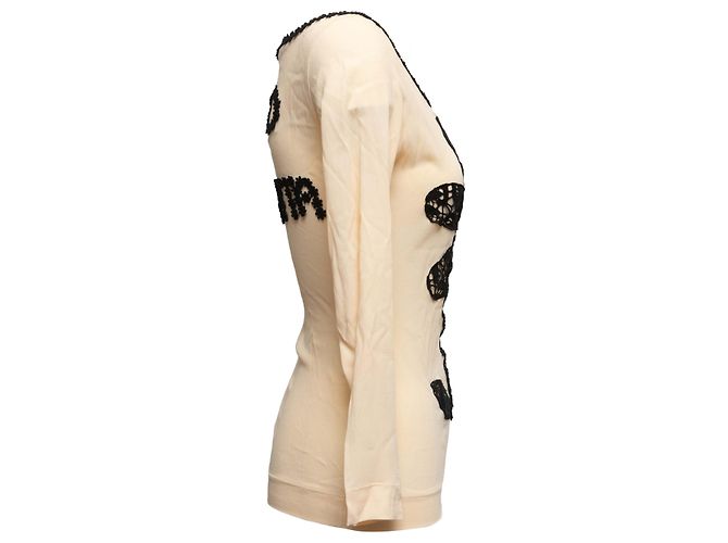 Moschino Cheap and Chic Spitzen-Blumentop Beige & Black Größe IT 44 - Ansicht 2