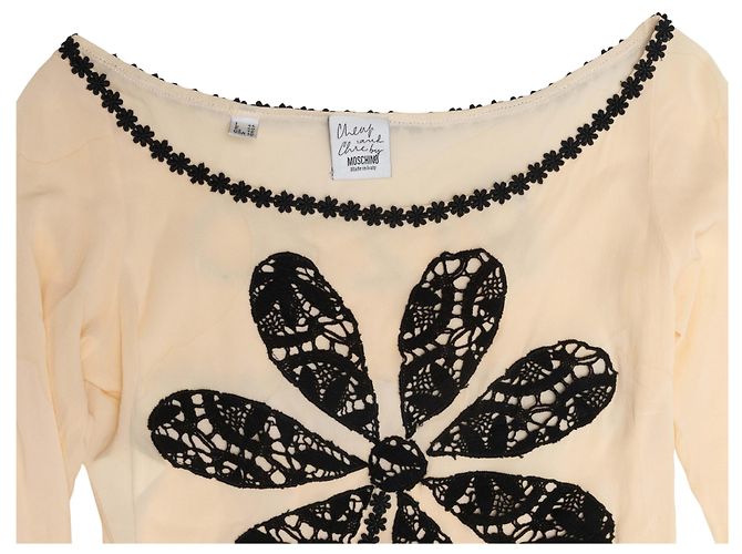 Moschino Cheap and Chic Spitzen-Blumentop Beige & Black Größe IT 44 - Ansicht 4