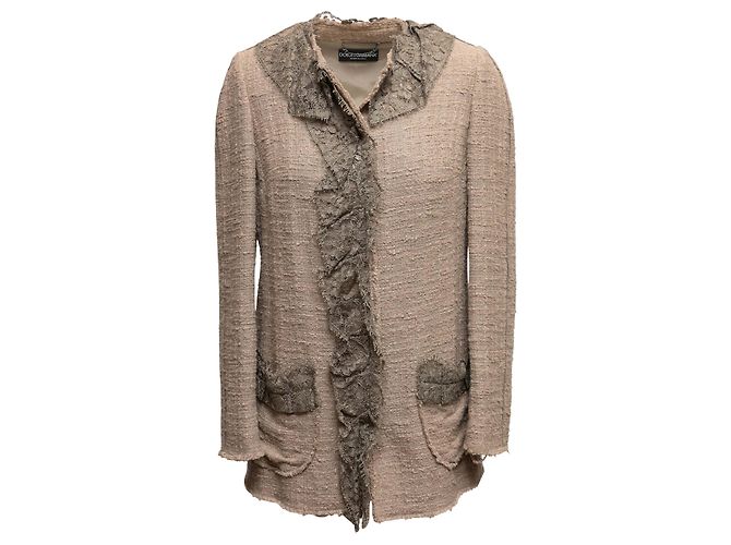 Set Giacca e Abito in Bouclé e Pizzo Dolce & Gabbana Taupe Taglia IT 40 Beige - vista 2