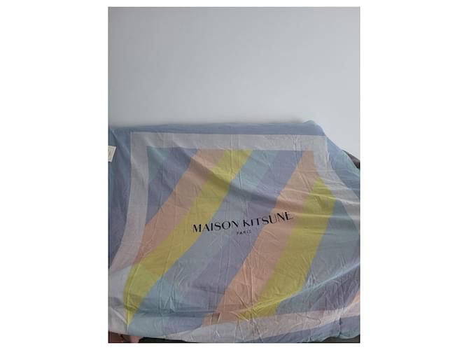 Kitsune Carré di seta multicolore Rosa Beige Grigio Giallo Blu chiaro - vista 2