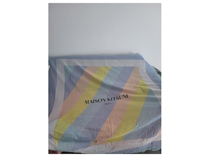 Kitsune Carré di seta multicolore Rosa Beige Grigio Giallo Blu chiaro - vista 3