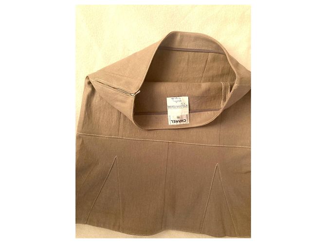 Chanel Falda acampanada de algodón beige, topo - vista 3