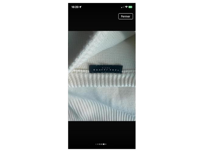 Tara Jarmon beiger Strickpullover mit Perlmuttknöpfen - Ansicht 8