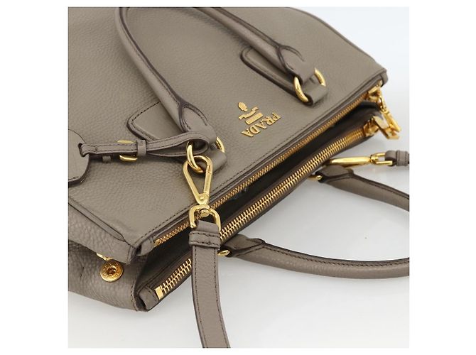 PRADA Hand Bag Leather 2way Gray Gold - vista 6