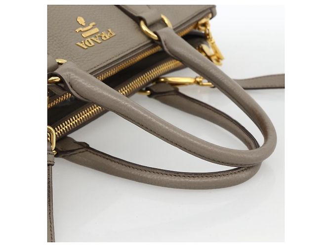 PRADA Hand Bag Leather 2way Gray Gold - vista 7