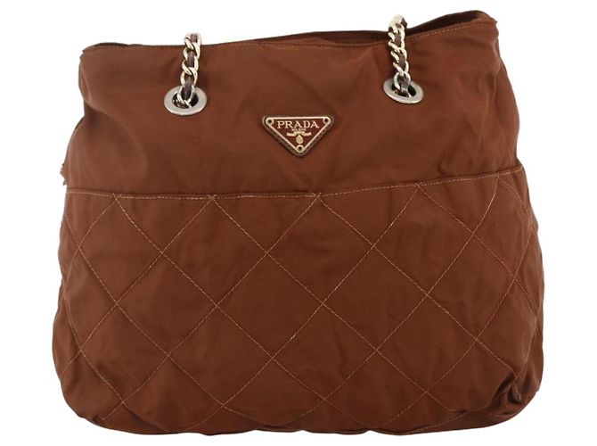 PRADA Chain Shoulder Bag Nylon Brown Gold - vista 13