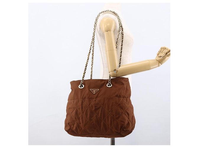 PRADA Chain Shoulder Bag Nylon Brown Gold - vista 23