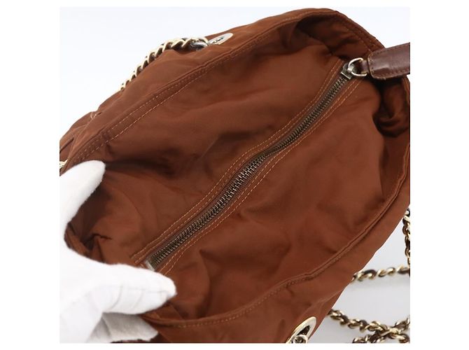 PRADA Chain Shoulder Bag Nylon Brown Gold - vista 6
