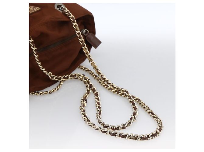 PRADA Chain Shoulder Bag Nylon Brown Gold - vista 7