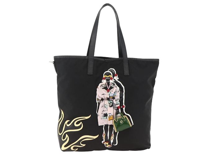 PRADA Tote Bag Nylon Black Silver - vista 13