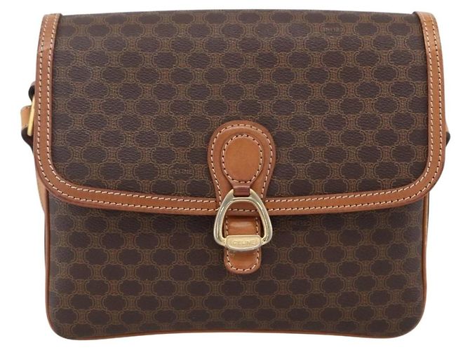 Céline CELINE Macadam Canvas Shoulder Bag PVC Leather Brown Gold - vista 13