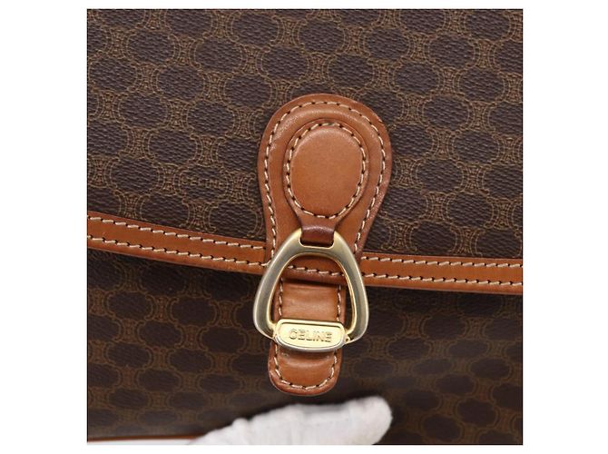 Céline CELINE Macadam Canvas Shoulder Bag PVC Leather Brown Gold - vista 17