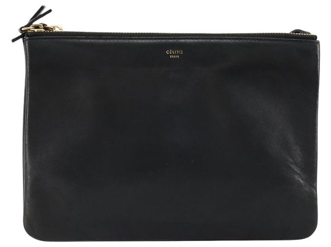 Céline CELINE Trio Shoulder Bag Cuir Noir Or - vue 2