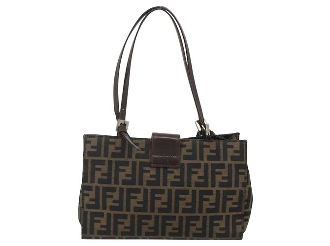 FENDI Zucca Canvas Mamma Baguette Tote Bag Black Brown - vista 3