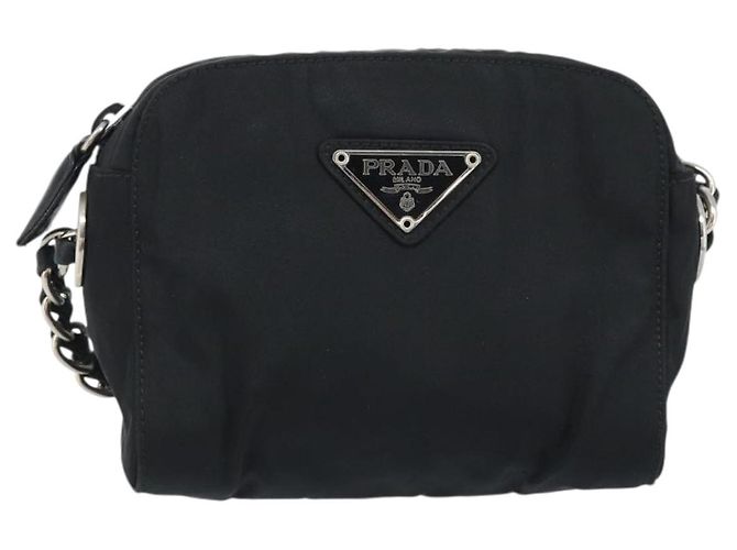 PRADA Schultertasche mit Kette Nylon Schwarz Gold - Ansicht 13