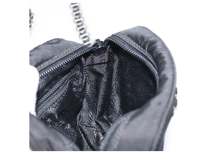 PRADA Schultertasche mit Kette Nylon Schwarz Gold - Ansicht 20