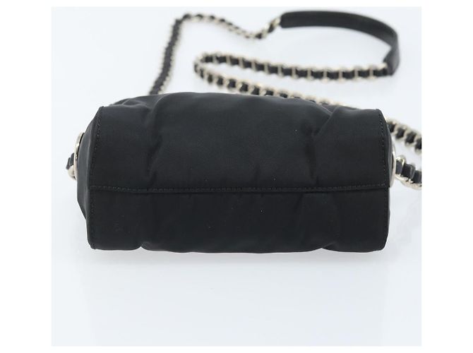 PRADA Schultertasche mit Kette Nylon Schwarz Gold - Ansicht 5