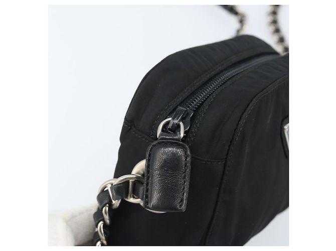 PRADA Schultertasche mit Kette Nylon Schwarz Gold - Ansicht 9