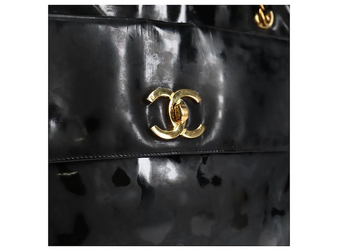 CHANEL Chain Tote Bag Patent leather Black Gold CC - vista 15