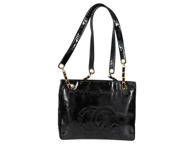 CHANEL Chain Tote Bag Patent leather Black Gold CC - vista 3