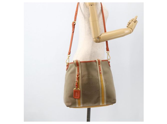 PRADA Hand Bag Logo jacquard 2way Beige Gold - vista 24