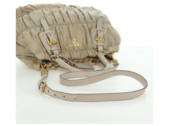 PRADA Gathered Hand Bag Nylon 2way Beige Gold - vista 12
