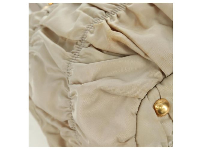 PRADA Gathered Hand Bag Nylon 2way Beige Gold - vista 16